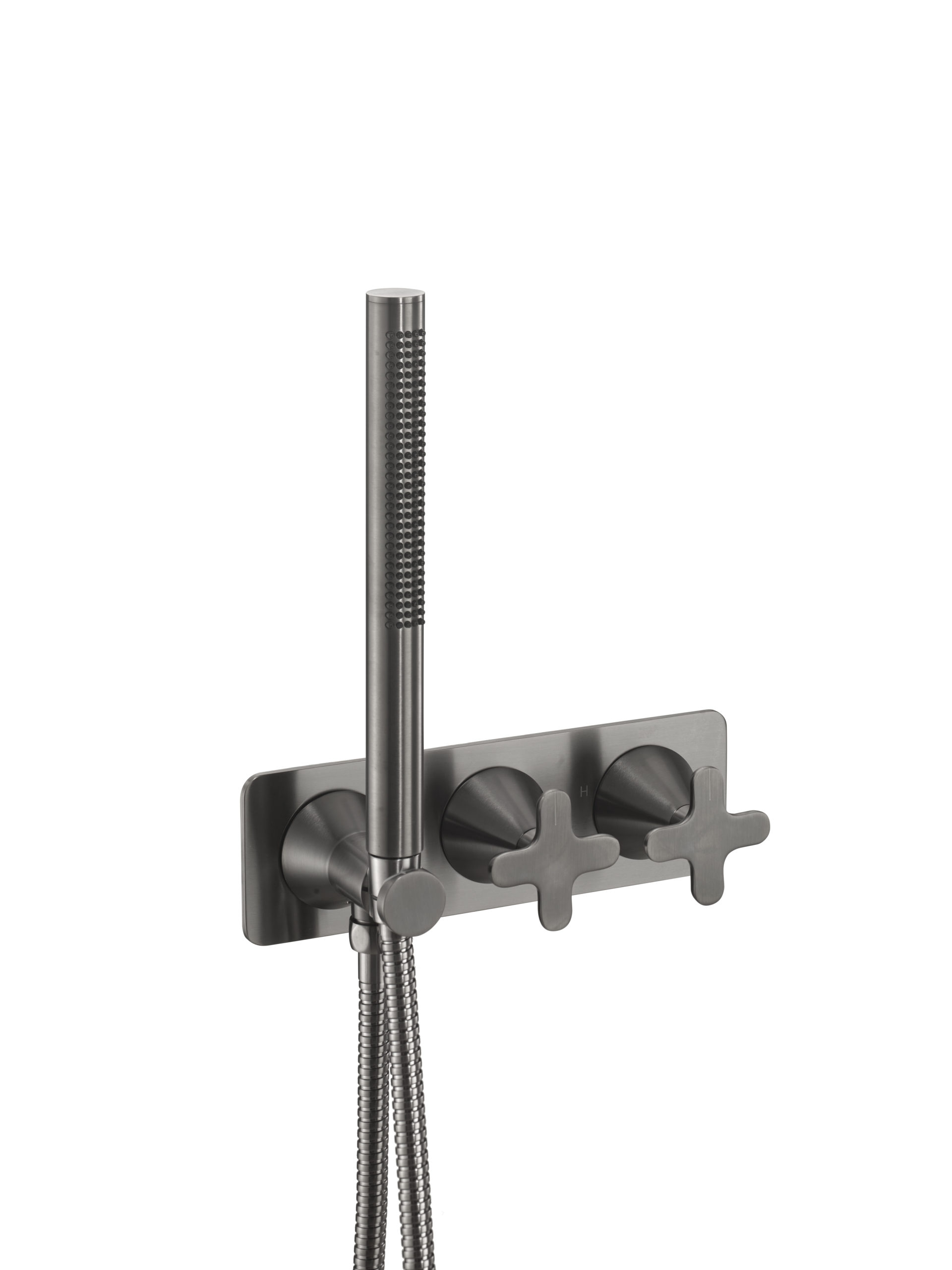 Thermostatic concealed 2 outlet shower valve with attached handset (both handles included)
