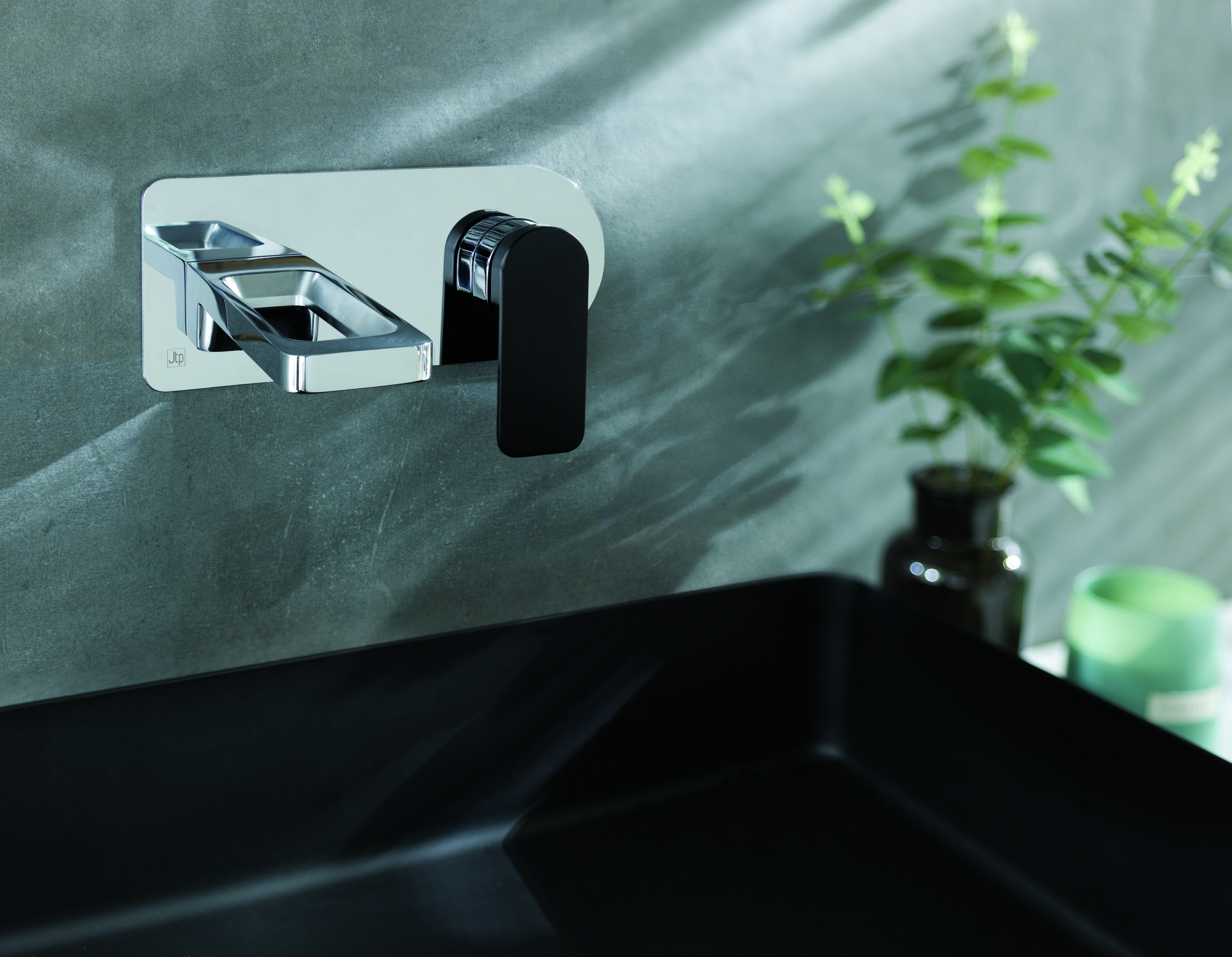 AXEL Single Lever Wall Mounted Basin Mixer, Matt Black Handle - Image 2